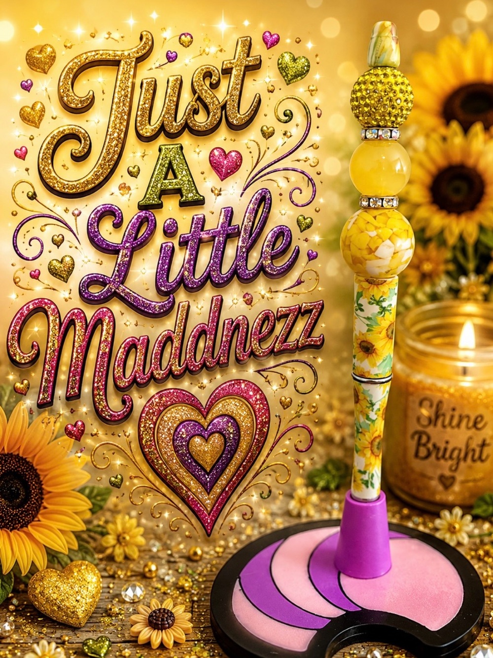 Sunflower Beaded Ballpoint Pen - Yellow Floral Design